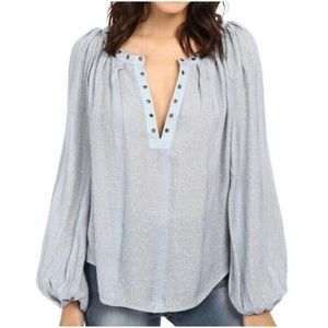 FREE PEOPLE Against All Odds Long Sleeve Blue Top